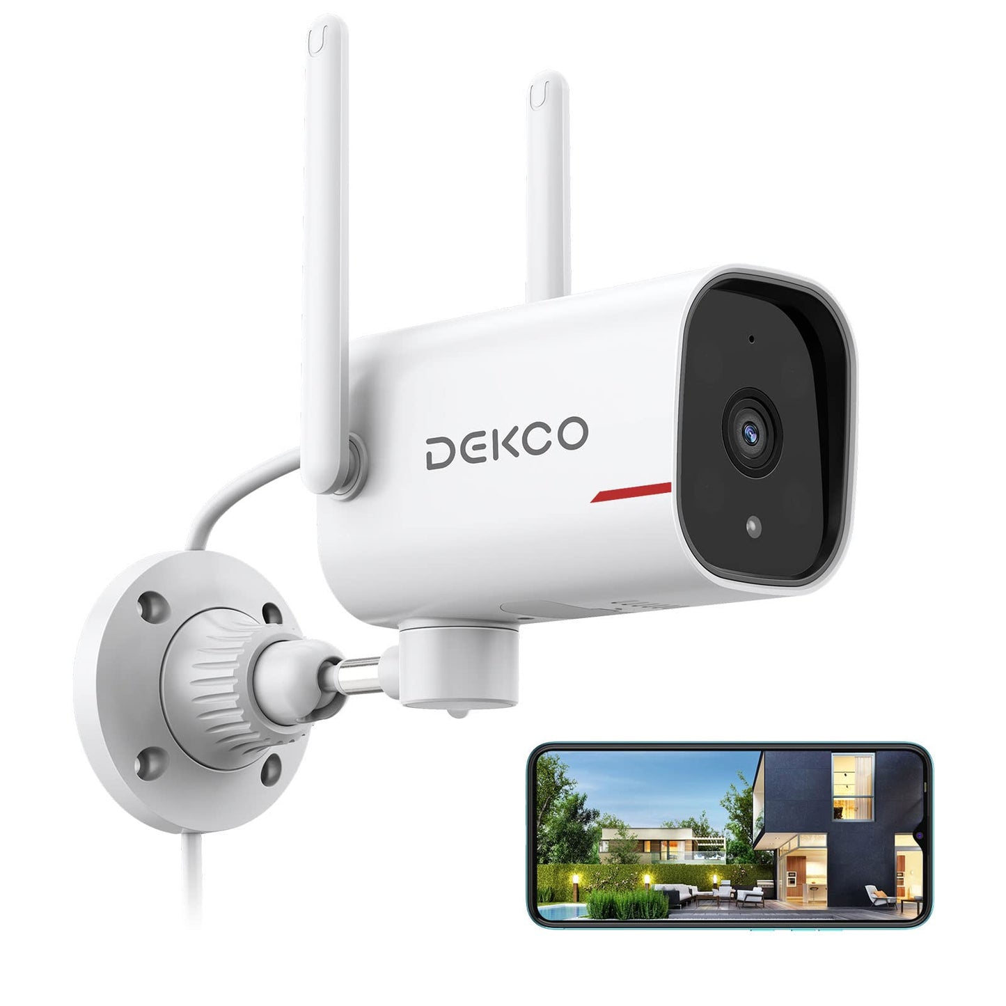 DEKCO Outdoor Security Camera 2K Pan Rotating 180° Wired WiFi Cameras for Home Security with Two-Way Audio, Night Vision, 2.4G WiFi, IP65, Motion Detection Alarm (2 Pack)