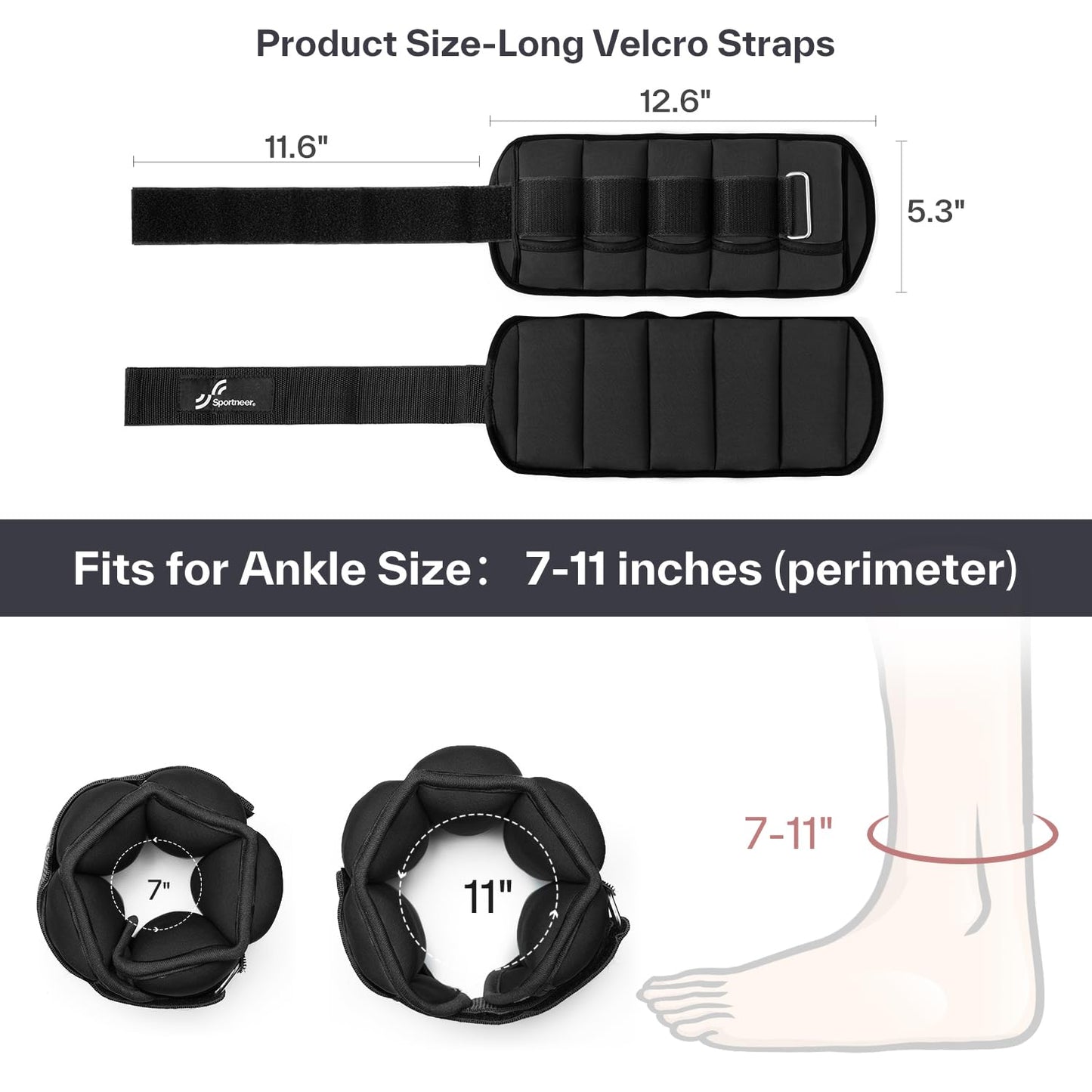 Sportneer Adjustable Ankle Weights for Women and Men 7 lbs/Pair Adjustable Leg Weights with Secure Straps, Strength Training Weighted for Yoga, Walking, Running, Aerobics, Gym, Physical Therapy