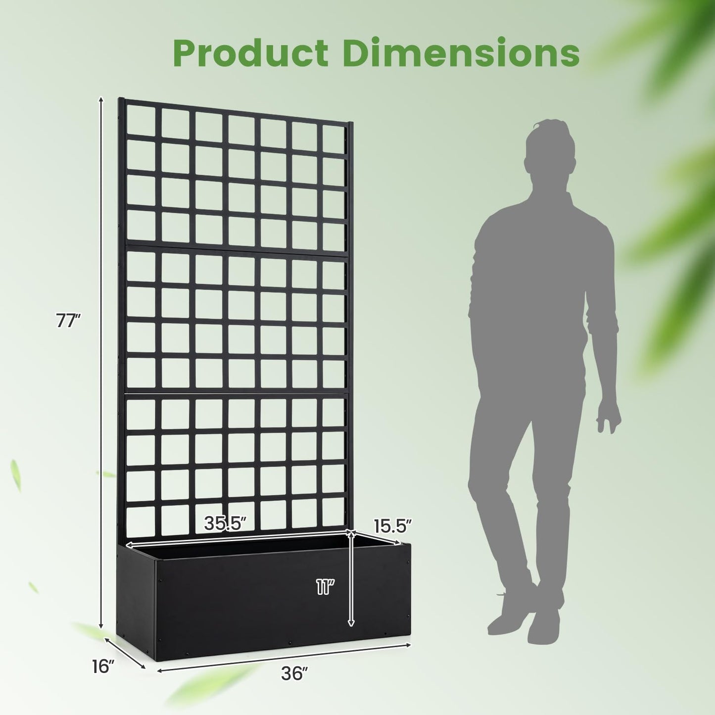 Giantex Metal Raised Garden Bed with Trellis, 36" x 16" x 77" Galvanized Planter Box w/Drainage Holes for Climbing Plants Vegetables Flowers, Outdoor Privacy Screen for Patio Backyard Balcony