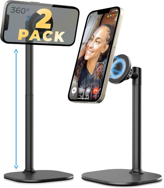 COOPER MagStand - iPhone Stand for Desk & Video Recording, Compatible with MagSafe, Stand for iPhone 16 Pro Max Plus, 15/14/13/12 (x2 Pack - Night Black)
