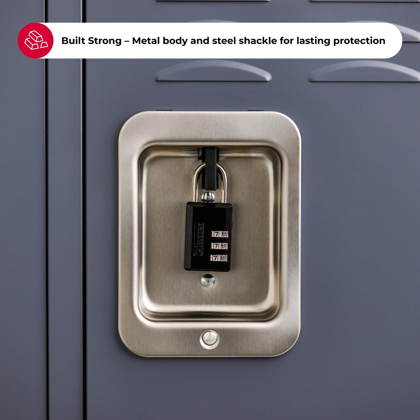 Master Lock Black Combination Padlock, Indoor Gym Locker Lock with Customizable 3-Digit Code for Luggage, Backpacks, Cabinets, 647D