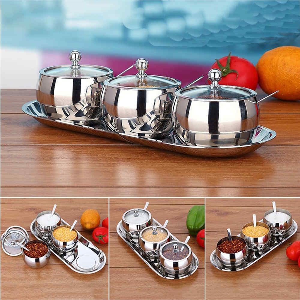 LIZEALUCKY Seasoning Box, Spice jar for Seasoning Rack, Condiment Bottle for Storage Container, 304 Stainless Steel jar with lid and Spoon