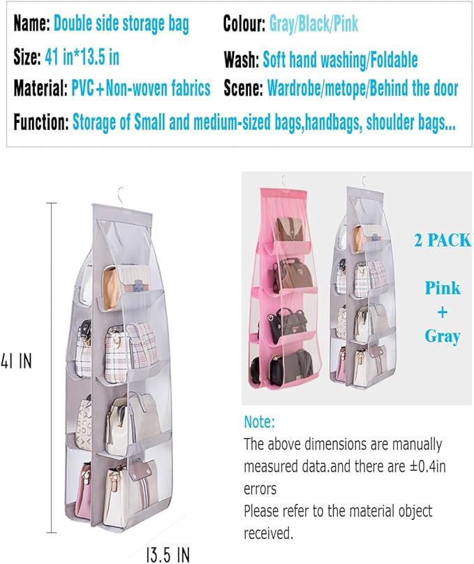 AARAINBOW 2 Packs Hanging Handbag Purse Organizer, Hanging Hand Bag Organizer