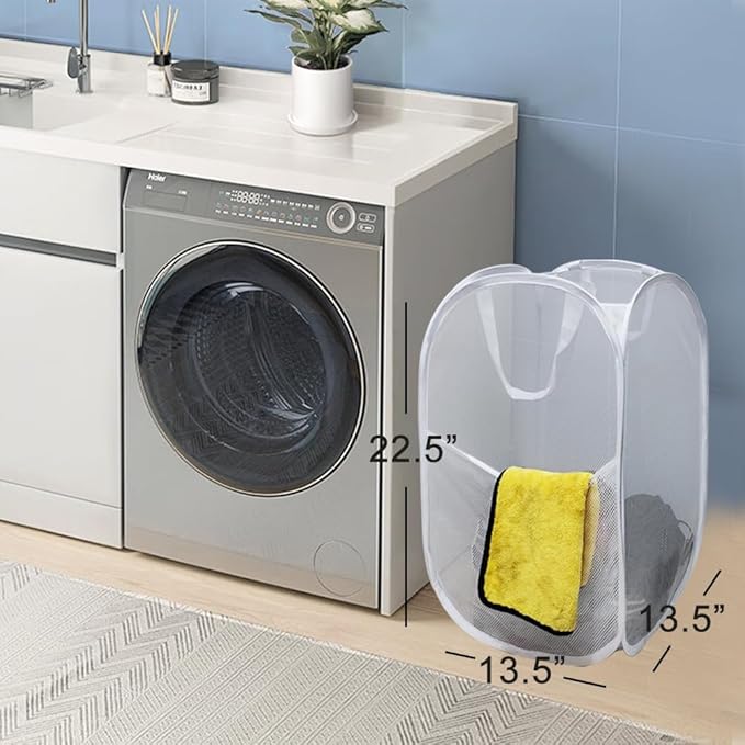 Pop Up Laundry Hamper, Reinforced Mesh Laundry Basket