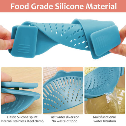 YEVIOR Clip on Strainer for All Pots Pan,Silicone Pasta Strainer Kitchen Gadgets,Collapsible Colander for Noodle,Vegetables,Fruit,Spaghetti (Grey)