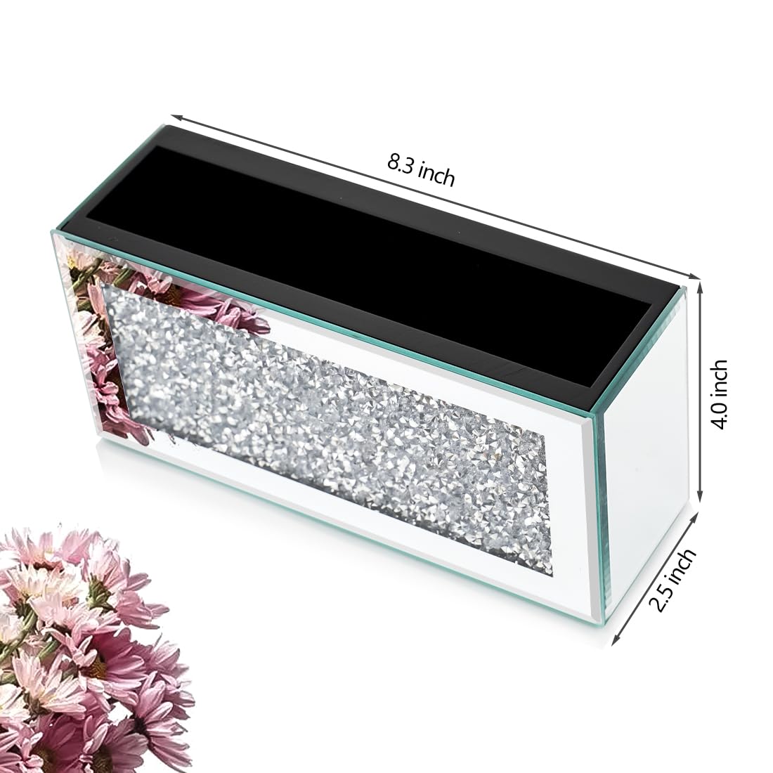 Pibeyer Mirrored Remote Control Holder Wall Mount, Silver Crush Diamond Remote Organizer Wall, Decoration Storage Box for Living Room, Bedroom, Home Decor
