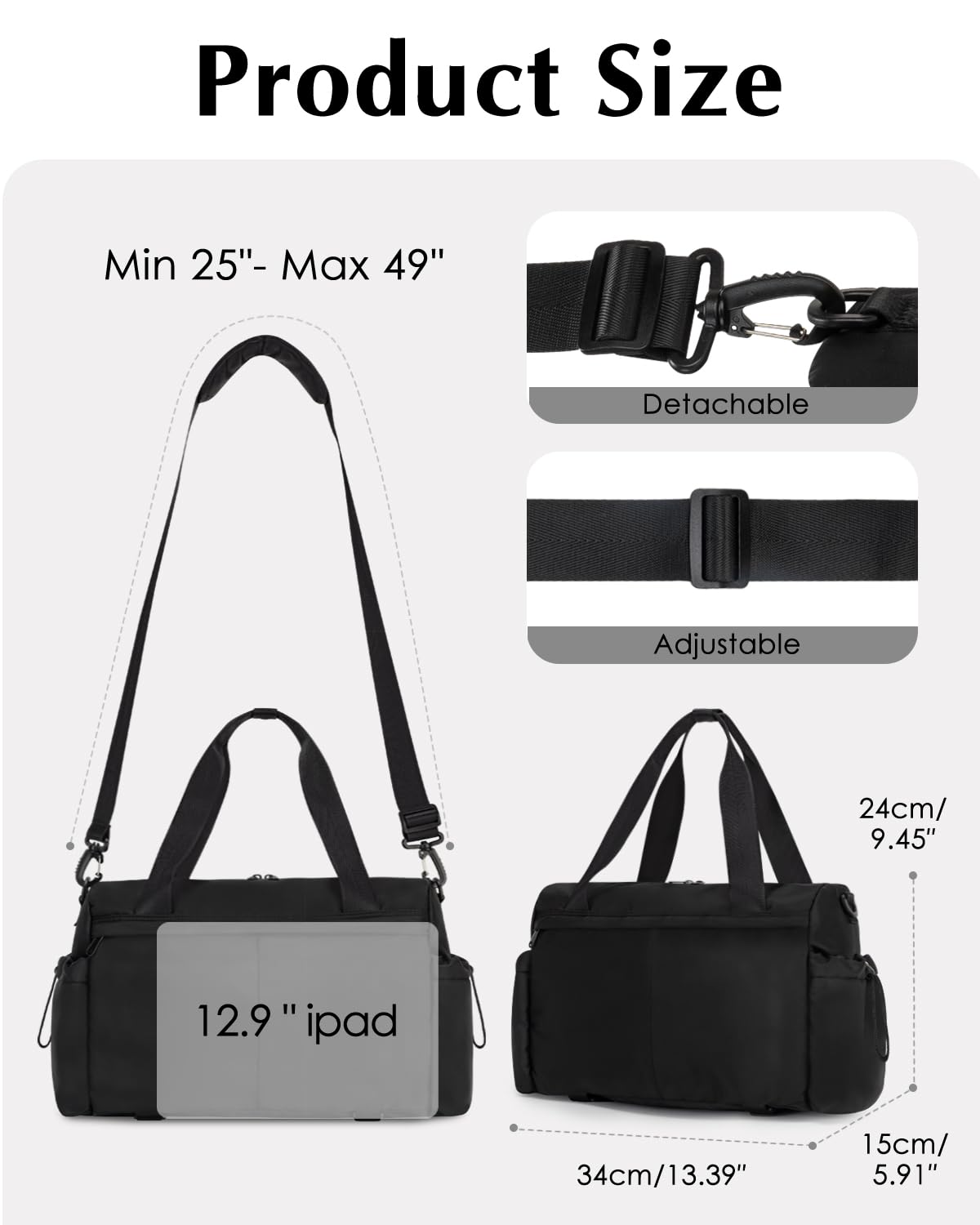 Small Gym Bag, Mini Gym Bag for Women with Yoga Mat Holder and Wet Compartment, Cute Small Yoga Mat Bag with Water Bottle Pocket for Workout Dance, Black
