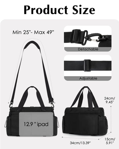 Small Gym Bag, Mini Gym Bag for Women with Yoga Mat Holder and Wet Compartment, Cute Small Yoga Mat Bag with Water Bottle Pocket for Workout Dance, Black