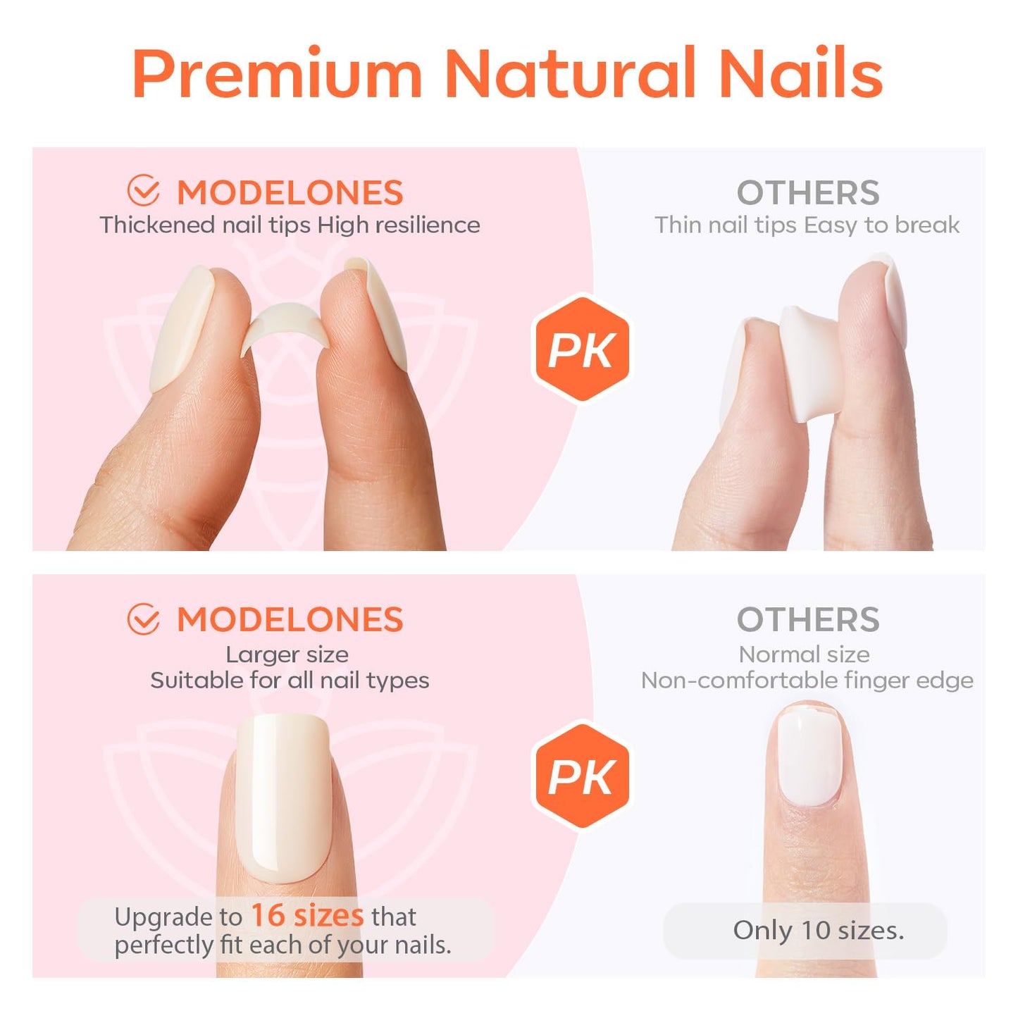 modelones Pink Short Press on Nails, Fall Halloween Oval Fake Nails Kit Press Ons with Nail Glue, Adhesive Tabs, Nail File, Prep Pad, Manicure Stick, 32Pcs 16 Sizes