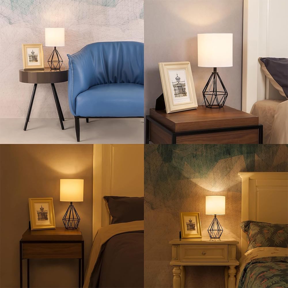 COTULIN Black Bedside Table Lamp,Small Nightstand Lamp for Bedroom,Modern Desk Lamp with TC Fabric Shade Geometric Metal Base for Living Room Study Office Farmhouse