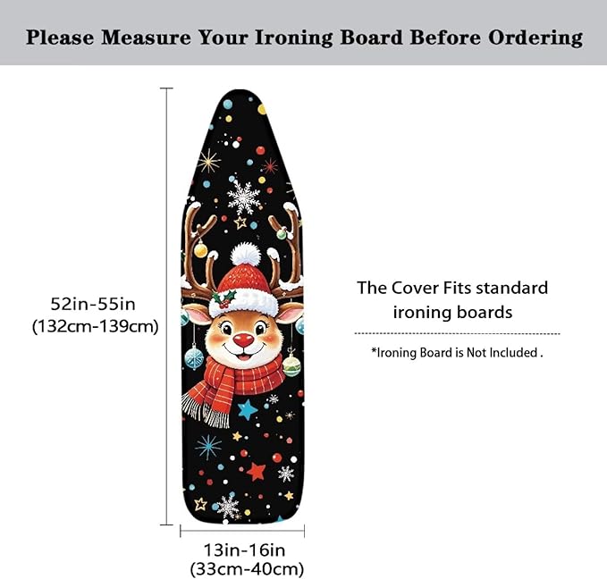 Christmas Deer Ironing Board Cover and Pad, Thick Scorch Resistant Padding
