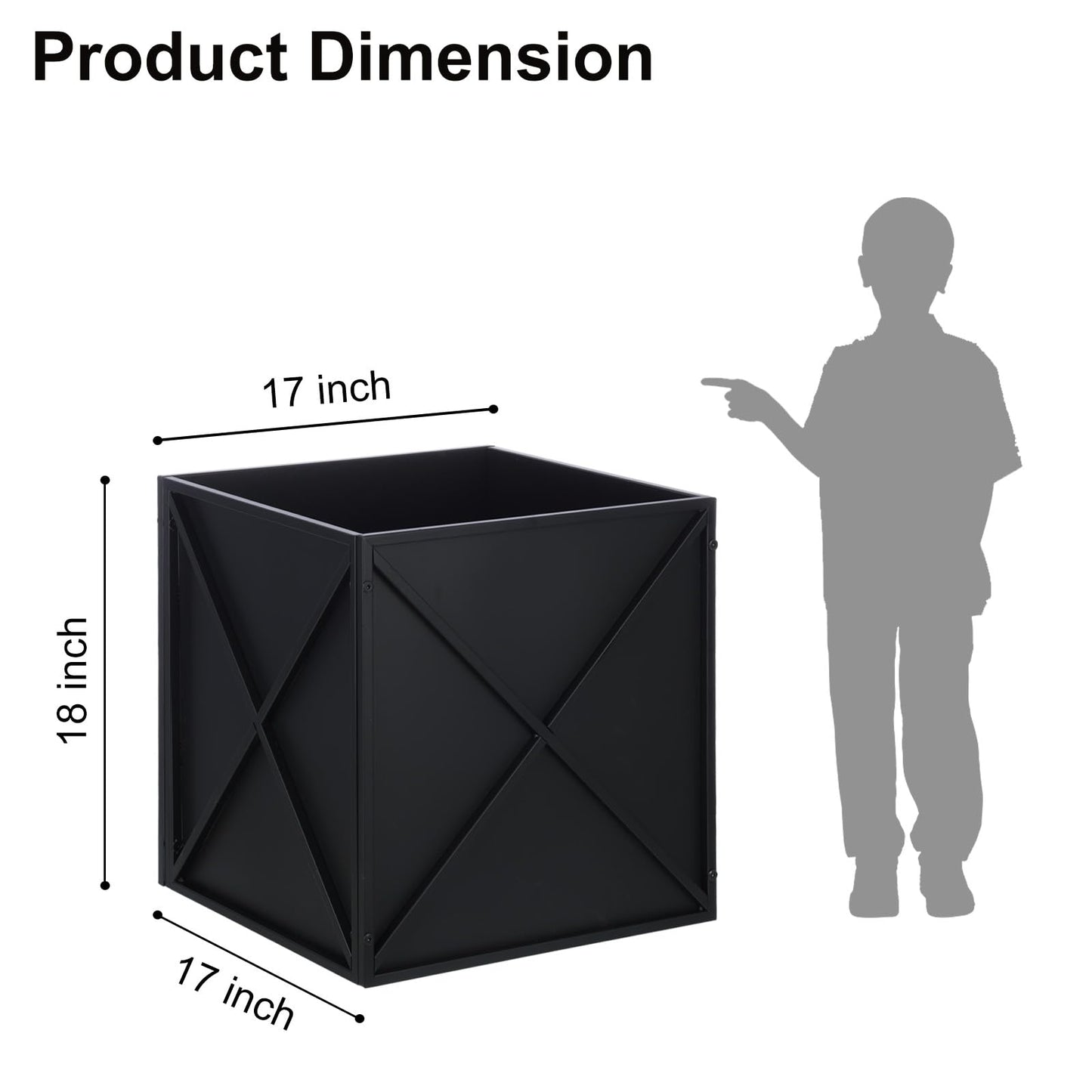 SUNNYPARK Large Metal Planter Box 17”x 17”x 18”, Square Modern Black Metal Planter Box Heavy Duty with Drainage Holes for Outdoor Garden Patio