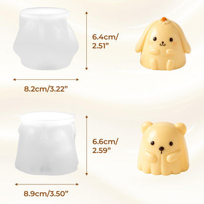 Set of 2 Cartoon Bear Bunny Candle Molds, 2 Silicone Rabbit and Bear Animal Candle Molds for Party Chocolate, Suitable fit for Resin DIY