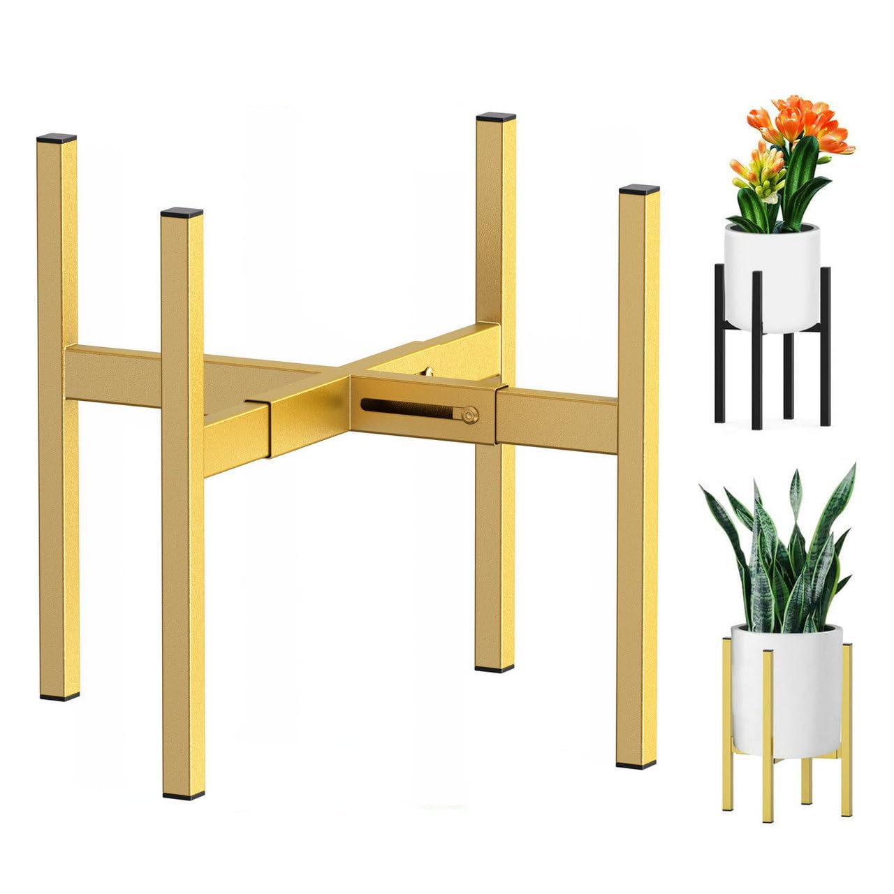 BSTMAI Metal Plant Stand, Adjustable Size Fits 10 12 13 14 15 16 Inches Large Planter Pot,Mid Century Expandable Plant Holder Indoor Outdoor Corner (HeavyGold, Fits all pots between 8" and 16")