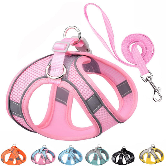 Small Dog Harness and Leash Set, No-Pull Puppy Harness for Outdoor Walking, Breathable Mesh Reflective Cats Vest for XXS Xs Small Medium Breed Pet Dogs, Pink S