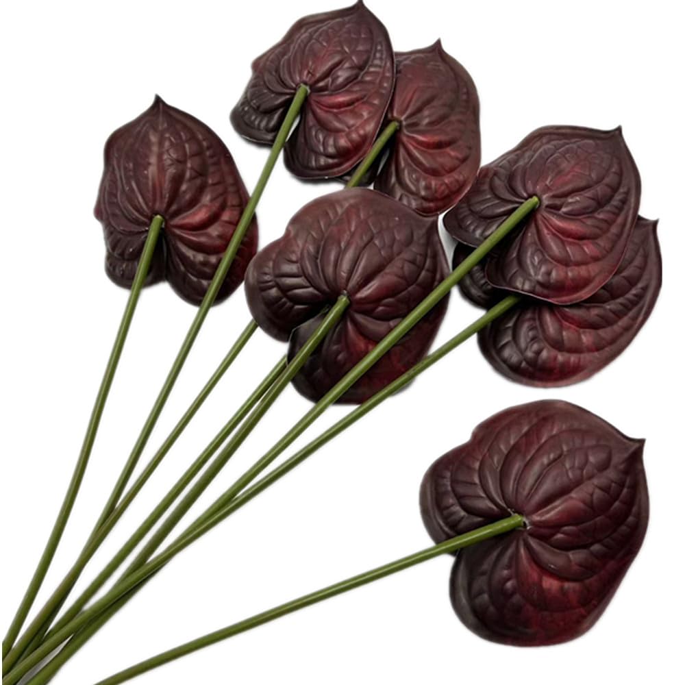 forestmistry 8pcs Burgundy Anthurium Artificial Flowers Lifelike Fake Flowers 5.5" Head for Table Centerpieces Bridal Wedding Festival Christmas Hotel Home Floral Decor (Burgundy)