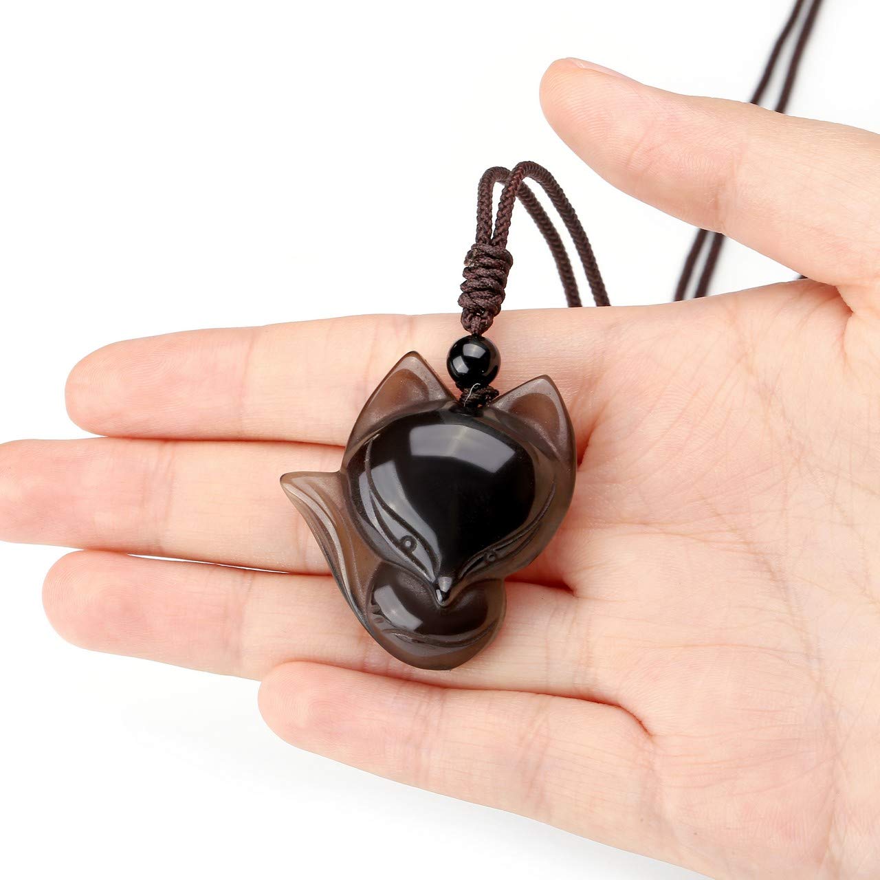 Jovivi Natural Ice Obsidian Fox Crystal Necklace Healing Stones Gemstone Necklaces Pendant Protection Amulet Charm