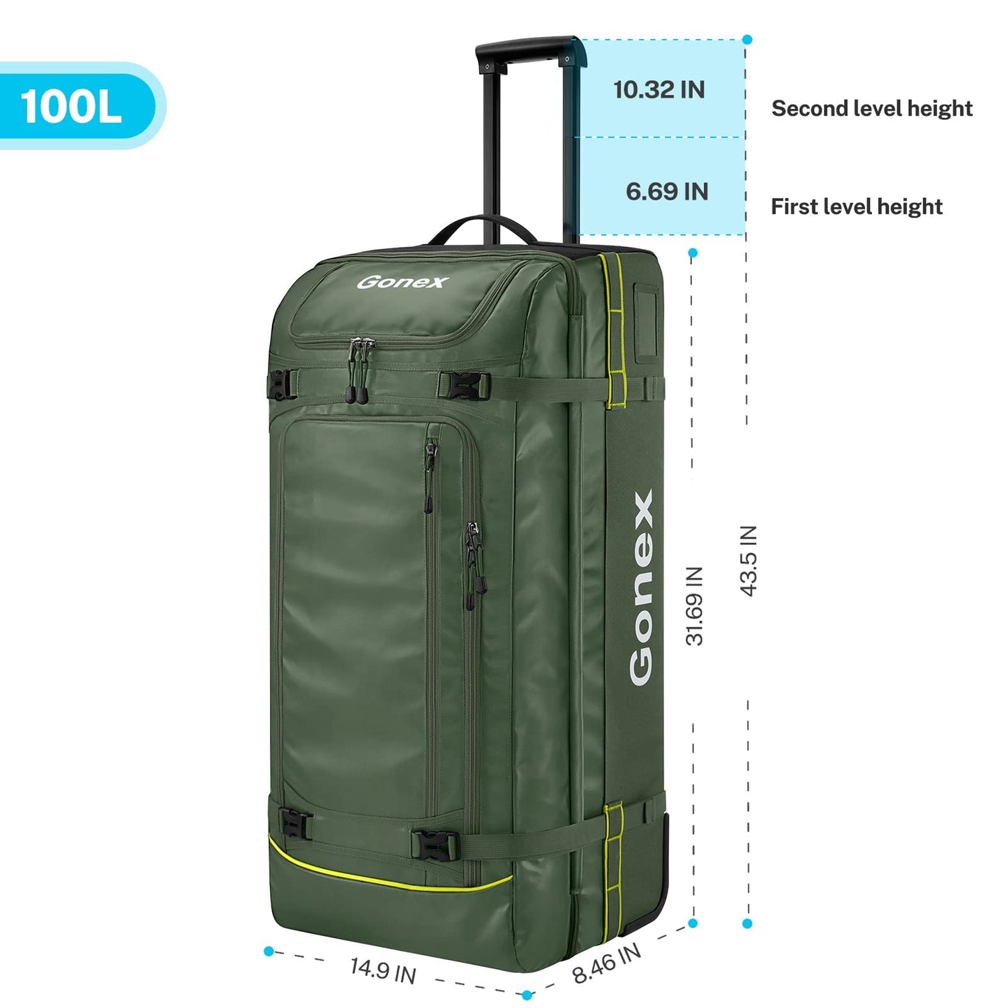 Gonex Rolling Duffle Bag with Wheels, 100L with Compression Packing Cubes