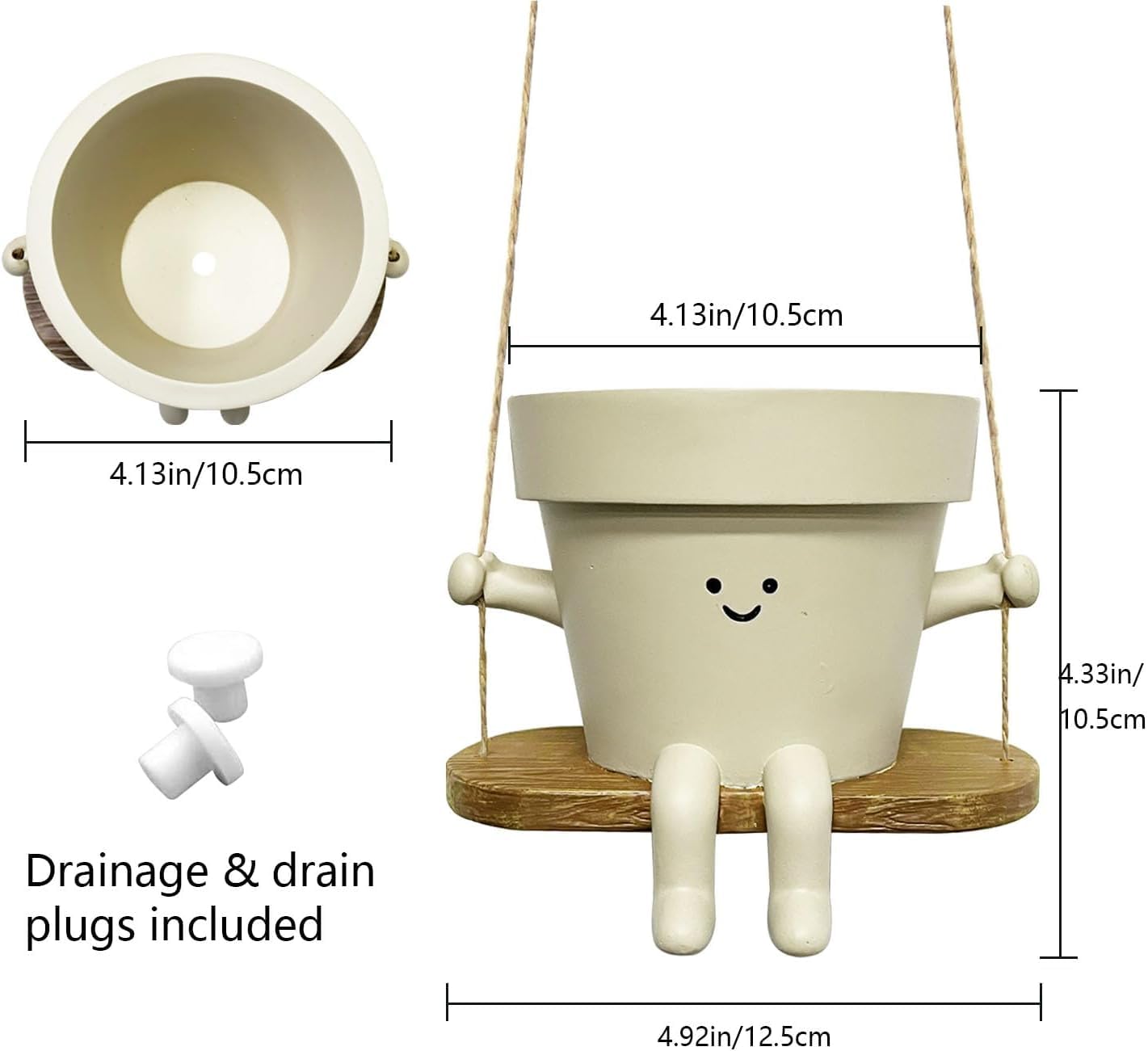 Swing Smily Face Planter Pot - Indoor Outdoor Flower Head Hanging Planters, Swinging Smiley Plant Pots with Drainage Hole,for Succulent/String of Pearls Plant Live Pot Gift Ideas for Mother, Christmas