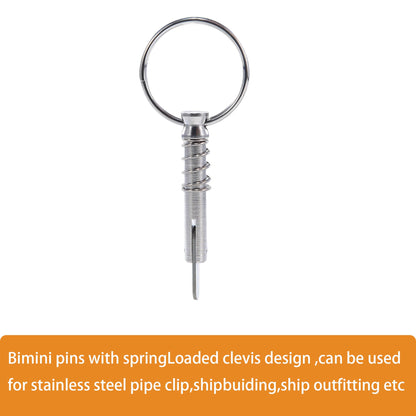 10 Pack Quick Release Bimini Pins, 1/4" Diameter - Boat Canopy Top Pins with Pull Ring, Full 316 Stainless Steel Marine Hardware