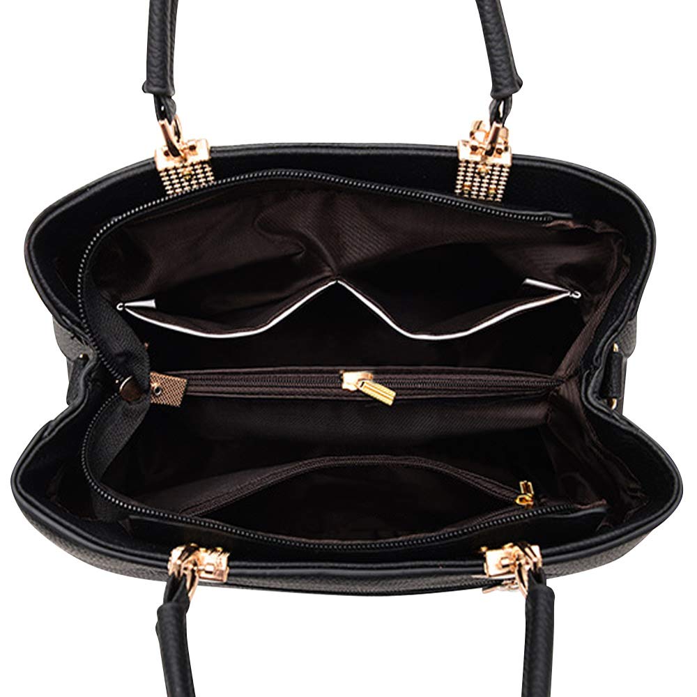 wocharm PU Leather Ladies Shoulder Bag, Top Handle Bag, Womens Handbags Fashion Tote Bag for Casual & Work(Black)