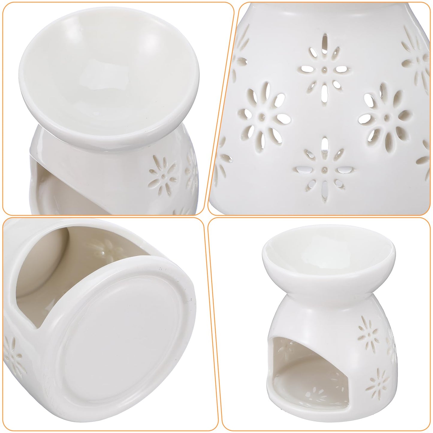 3 Pack Ceramic Tealight Candle Holder, Small Essential Oil Burner Wax Melt Warmer with Spoons, Aromatherapy Aroma Diffuser for Home Bedroom Decor, White