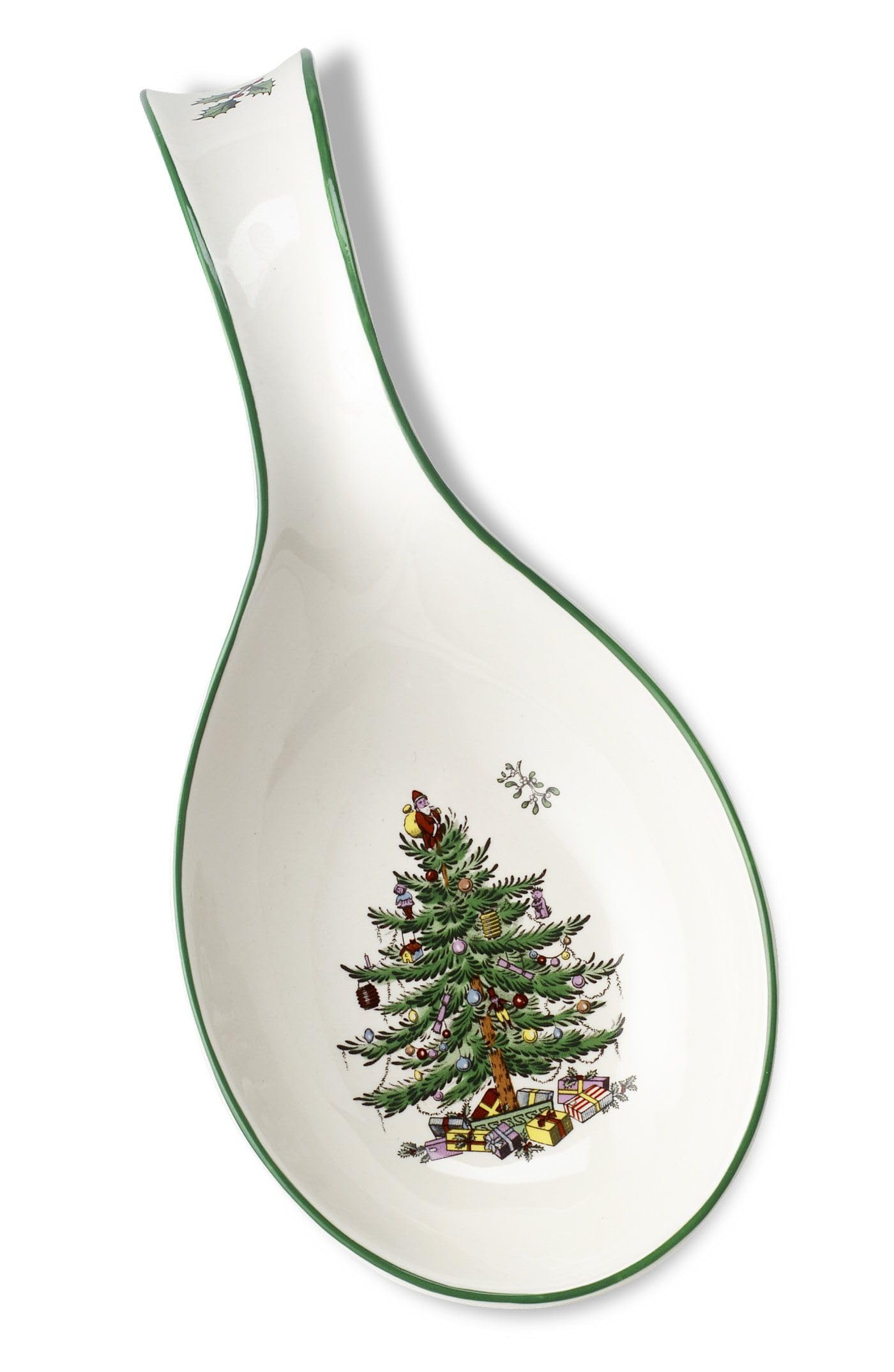 Spode Christmas Tree Spoon Rest, 12-Inch Festive Cooking Utensil Rest, Christmas Spatula & Ladle Holder for Kitchen Countertop, Fine Earthenware, Dishwasher Safe Holiday Kitchen Accessory