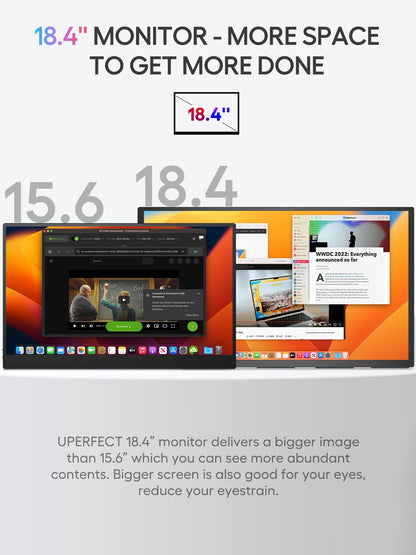 UPERFECT Portable Monitor 18.5 inch 120HZ 125% sRGB 1080P w/VESA & Stand, Large Portable Monitor FreeSync IPS HDR Gaming Display, HDMI USB C Travel Second Screen for Laptop MacBook