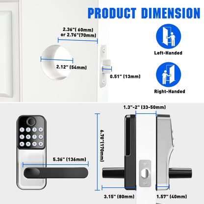 Smart Door Lock With Handle: Keyless Entry With Gateway Sensor - Keypad and Remote Control Digital Lock for Front Door - Compatible With Alexa