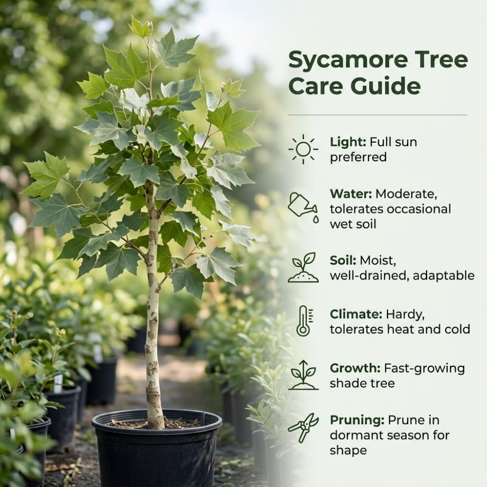 2 American Sycamore Tree, Quart Pot - 12-18 Inch Tall, Vigorous Growth Habit with Unique Peeling Bark for Winter Interest