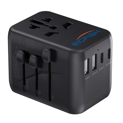 Bigfish Universal Travel Adapter, Worldwide Travel Plug Adapter with 2 USB A and 2 USB C, Dual 10A Fuses All In One International Travel Adapter - EU UK US AUS Plugs