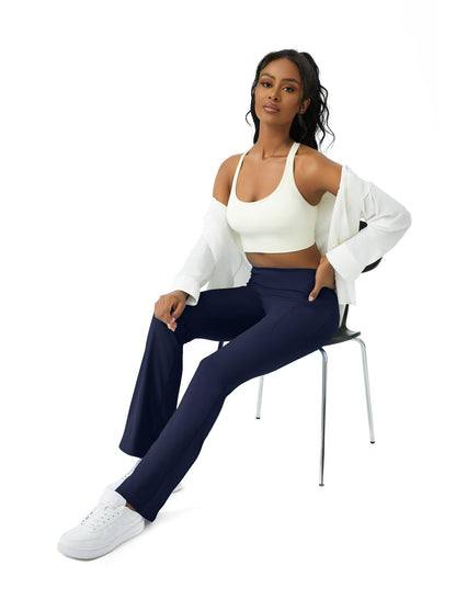 Womens Yoga Pants with Pockets High Waisted Flare Leggings Bell Bottom Yoga Dress Pants Seamless Bootcut Pants