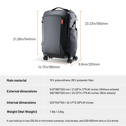 PGYTECH 2-in-1 Roller Camera Backpack, DSLR/SLR/Mirrorless Bag for Travel Photographers, Rolling Luggage with Tripod & Removable Modular & Rain Cover, Compatible with Canon, Nikon, Sony