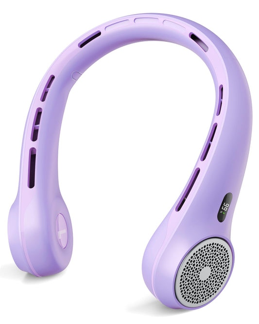 TUNISE Neck Fan, Portable Neck Fan with LED Display, 360° Cooling, 3-Speed Adjustment & Whisper-Quiet Operation, Twistable, Rechargeable, Gift for Women Men,Travel Essential,Light Purple
