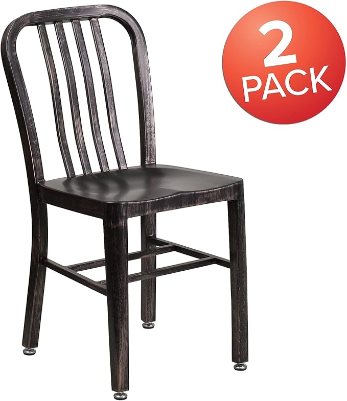 Flash Furniture Gael Commercial Grade 2 Pack Black-Antique Gold Metal