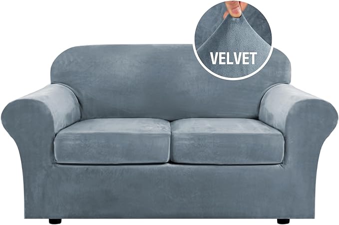 H.VERSAILTEX Real Velvet Plush 3 Piece Stretch Sofa Covers Couch Covers