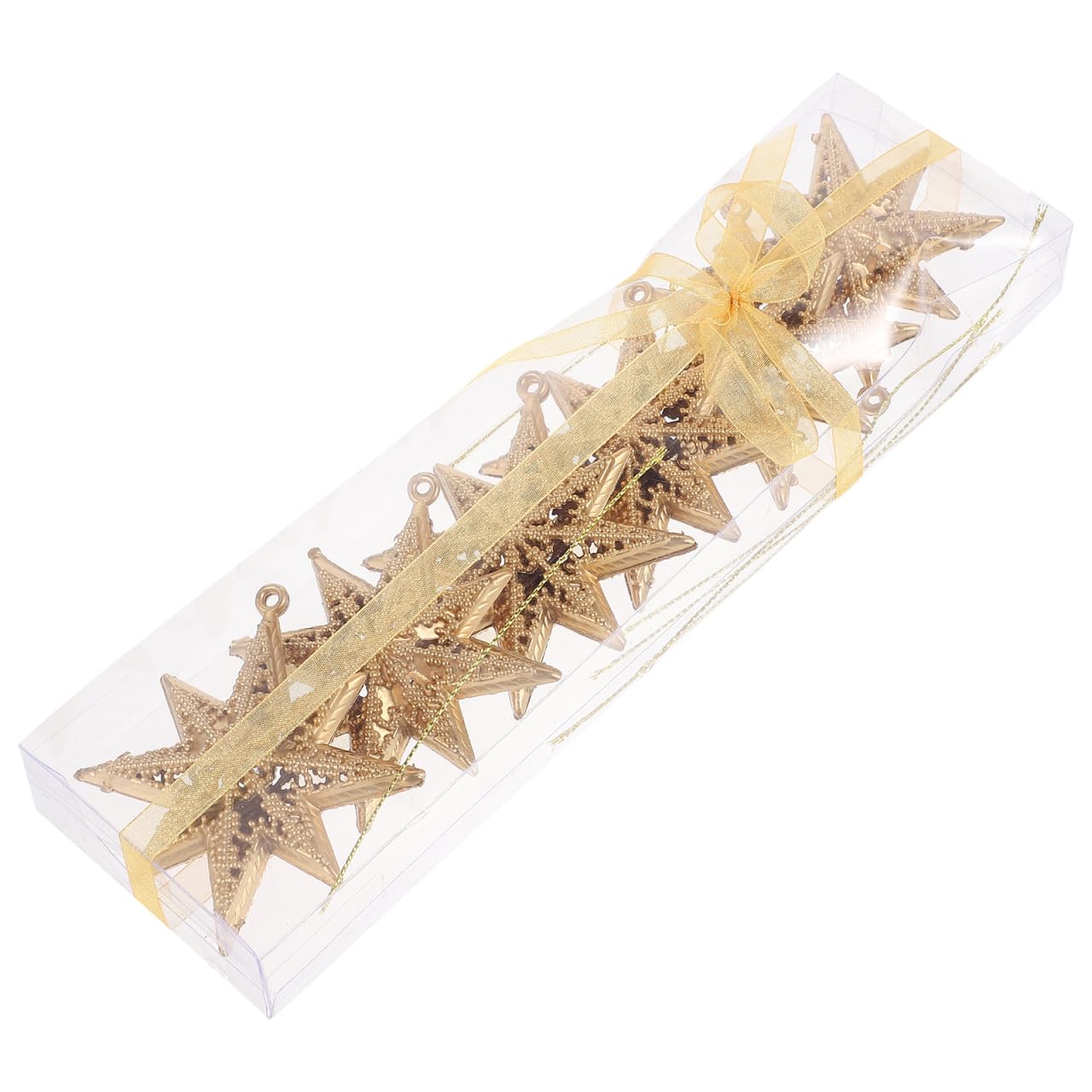 Gold Star Pendant Christmas Ornaments Set Mini Hanging Decorations for Christmas Tree Holiday Party Home 3.38 Inch Lightweight Plastic Star Decor