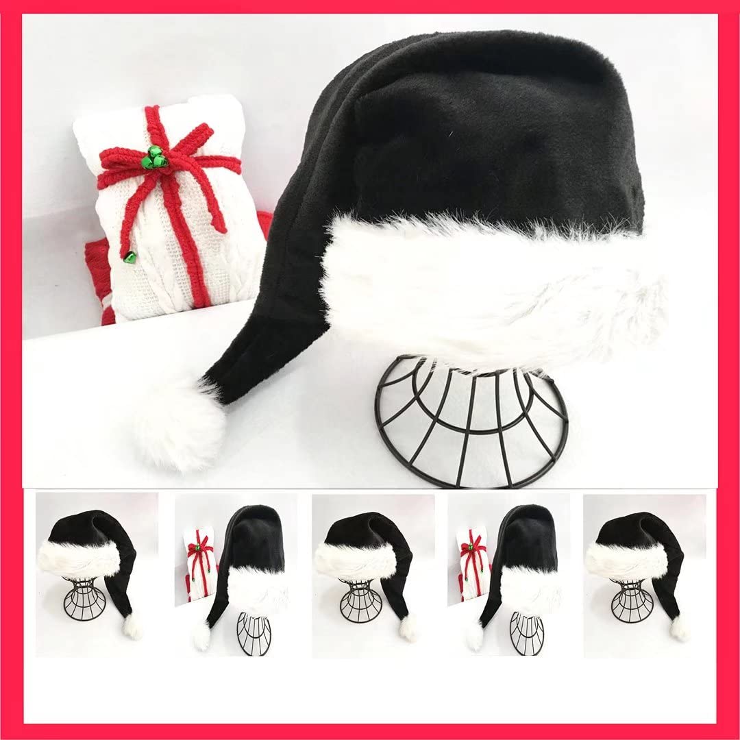 QIAONIUNIU Black Santa Hat - Adults Deluxe Black And White Xmas Christmas Hat Pack 2 pcs