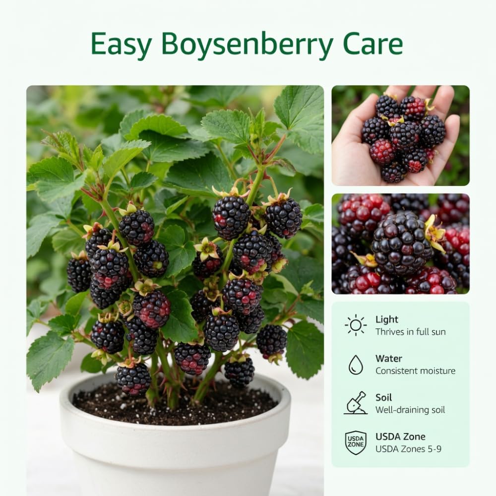 Pack 2 Thornless Boysenberry Plant, Boysenberry Plants Live for Planting, Fruit Tree Seedlings 4-6 Inches Tall, Fast Growing and Sweet Berries for Edible Garden