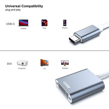 BENFEI USB C to DVI Adapter, Type-C to DVI Adapter [Thunderbolt 3 Compatible] for MacBook Pro 2018/2017, MacBook Air/iPad Pro 2018, Samsung Galaxy S10/S9, Surface Book 2 and More - Grey
