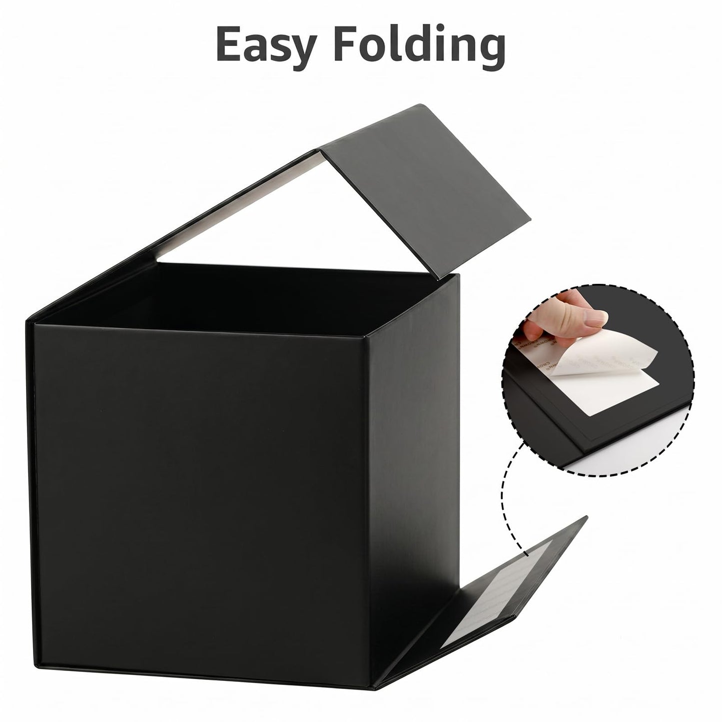 LIFELUM Square Gift Box with Magnetic Lid, Card, Sticker, Ribbon, Shredded Paper Filler for Business, Wedding, Birthdays (Black, square - 10.2 inch, 1 count (Pack of 1))
