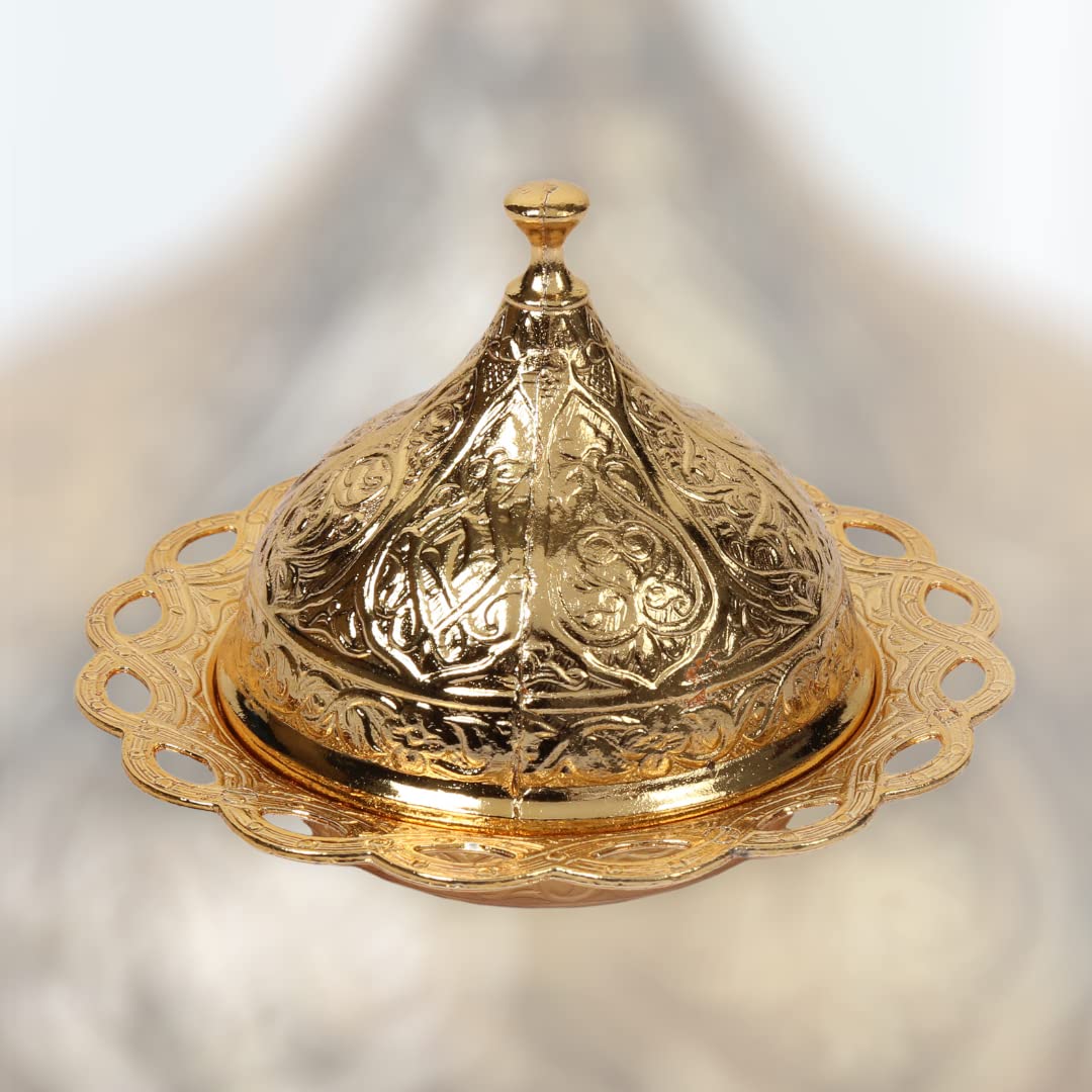 Alisveristime Coated Handmade Brass Sugar Chocolate Candy Bowl Serving Dish with Lid, Salt Bowl, Coffee Bar Sugar Holder (Kubbeli) (Gold)