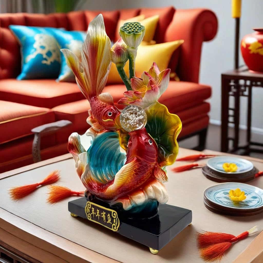 FUNSXBUG 13 Inch Large Chinese Feng Shui Fish Statue Feng Shui Decor Home Office Decoration Tabletop Decor Ornaments Good Lucky Gifts