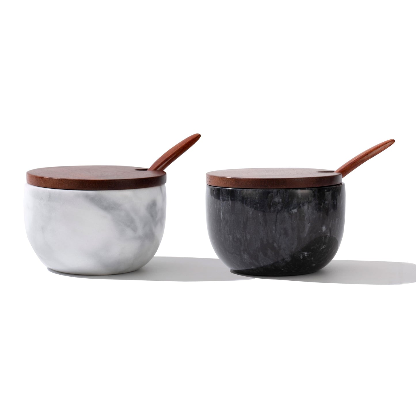 NHKRTE 18-Ounce Marble Spice Jar with Lid and Spoon, Black and White Set