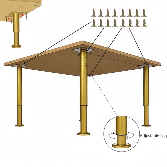 4PCS Adjustable 9.64-16.6 Inch Metal Furniture Legs Brass Furniture Replacement
