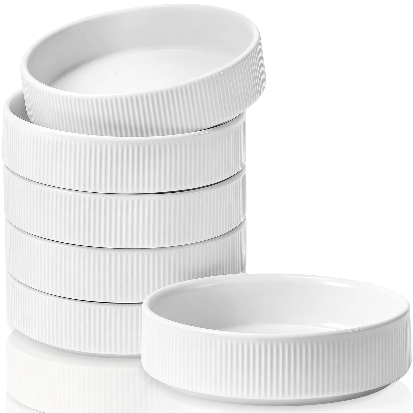 IJRPLM 6 Pcs Sauce Dish Ceramic Dipping Bowls, 4 oz Small Condiment Bowls with Ribbed Edge, Pearl White Sauce Cups, Small Serving Bowl for Sushi Sauce Appetizer Side Dishes Condiments