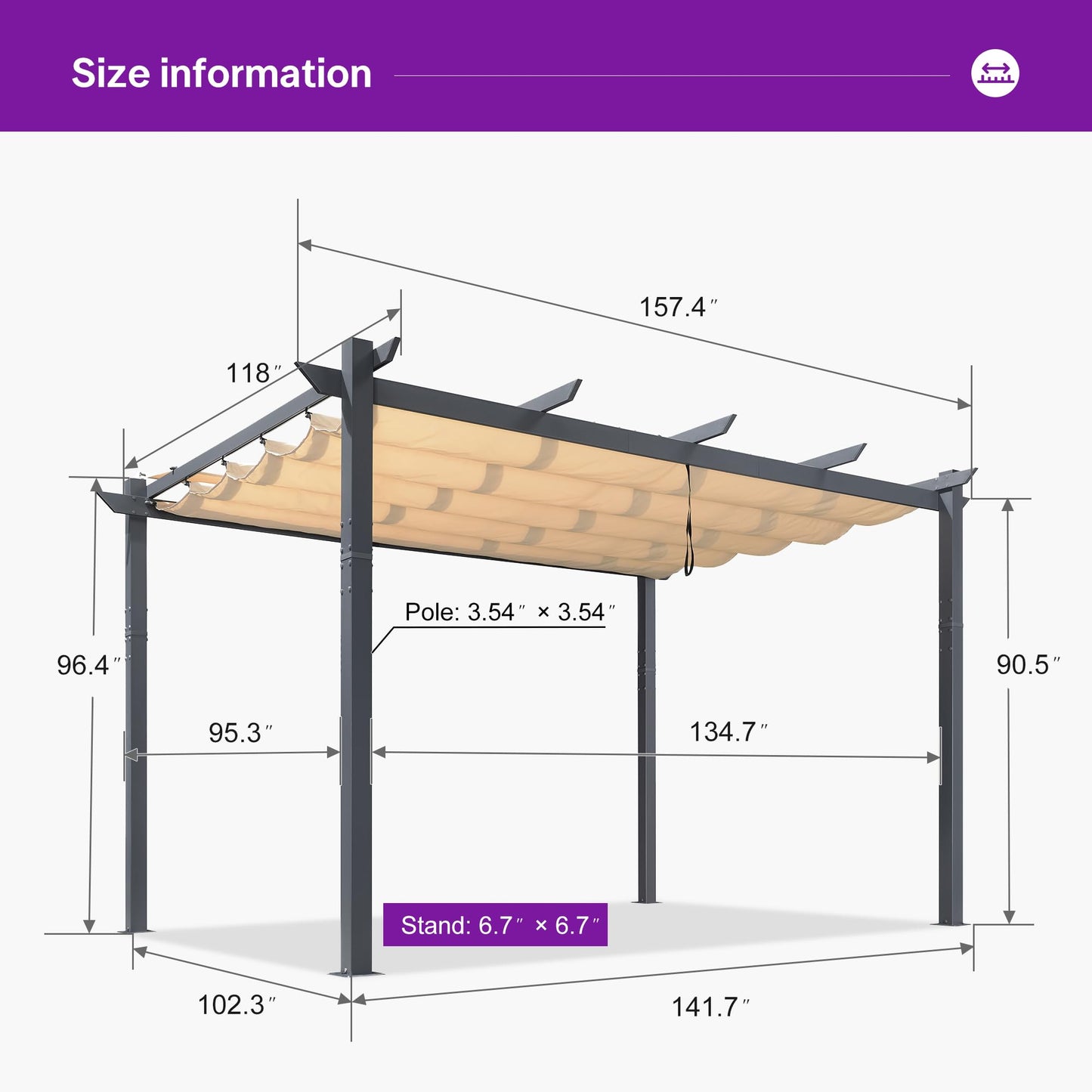 PURPLE LEAF 10' x 13' Aluminum Outdoor Pergola Wind-Resistant Retractable Pergola with Double Sun Shade Canopy Heavy-Duty Metal Pergola for Patios Backyard Deck Garden, Khaki