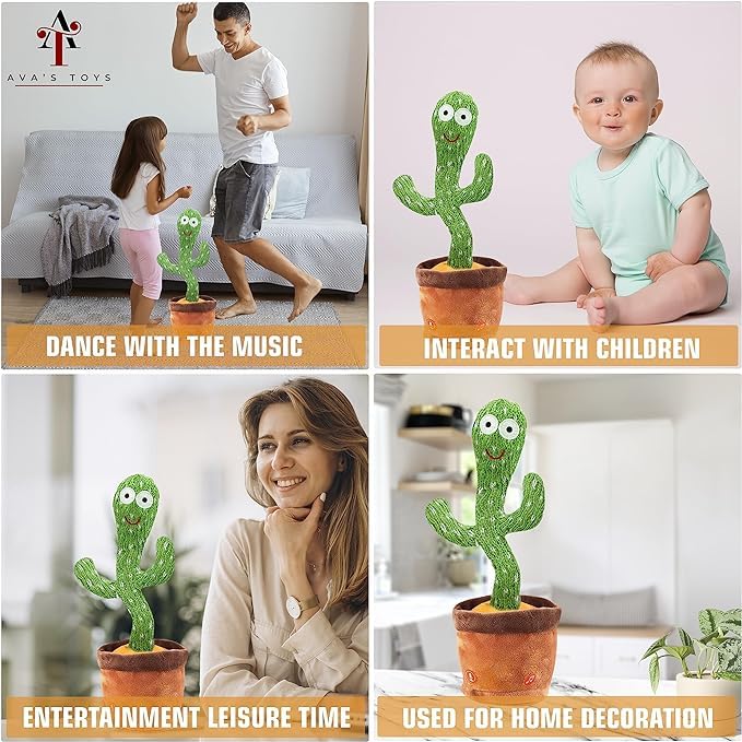 Ava's Toys Talking Cactus Toy with Voice Recording, Repeating, Nursery Songs- Dancing Cactus Sensory Toys for 1 Year Old – Soft Plush Toddler Toy for Boys and Girls – Fun and Interactive Features