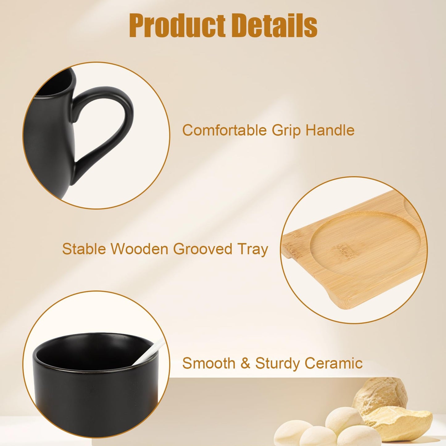 Ceramic Sugar and Cream Serving Set with Lid and Spoon, Coffee Serving Set Coffee Bar Accessories 9oz Creamer 8.45oz Sugar (Black)