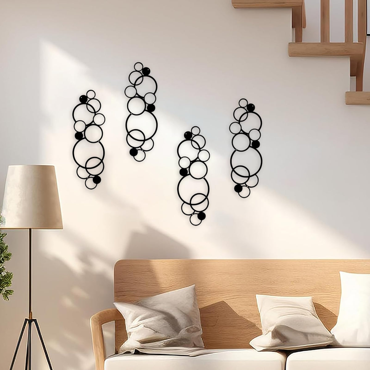 ELENWYNN 2 Pcs Abstract Metal Wall Decor, Minimalist Hanging Single Line Art, Modern Geometrical Sculptures Painting for Living Room Bedroom Bathroom Study Home Ornamental-Black,17.3x5.7in